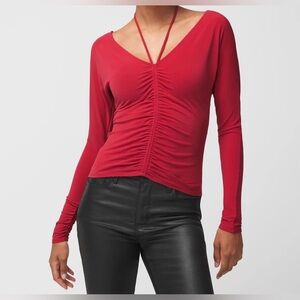 NEW WHBM Long Sleeve Ruched Front Matte Jersey Top Red size S